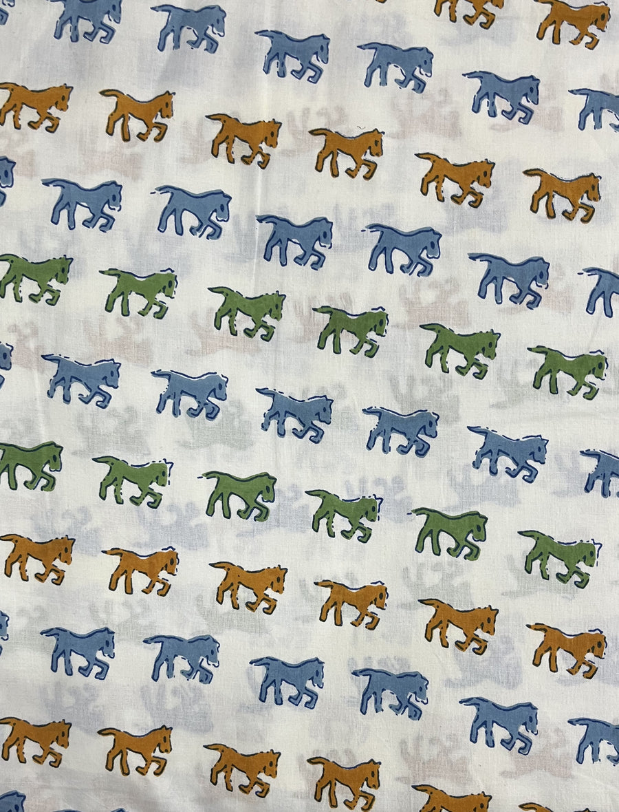 Cotton Block Printed Fabric with Horses