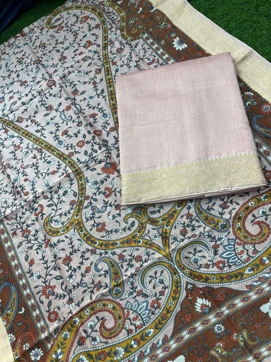 Pure Maheshwari Silk Suit with Zari/Gichha/Khaddhi border - Onion Pink