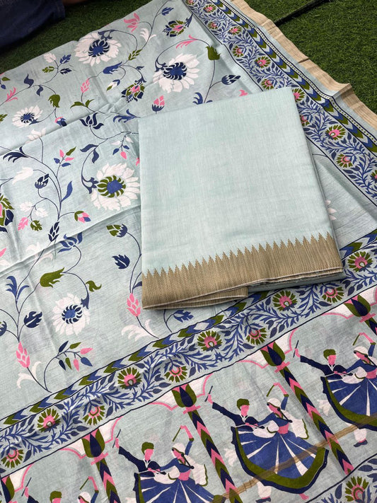 Pure Maheshwari Silk Suit with Zari/Gichha/Khaddhi border